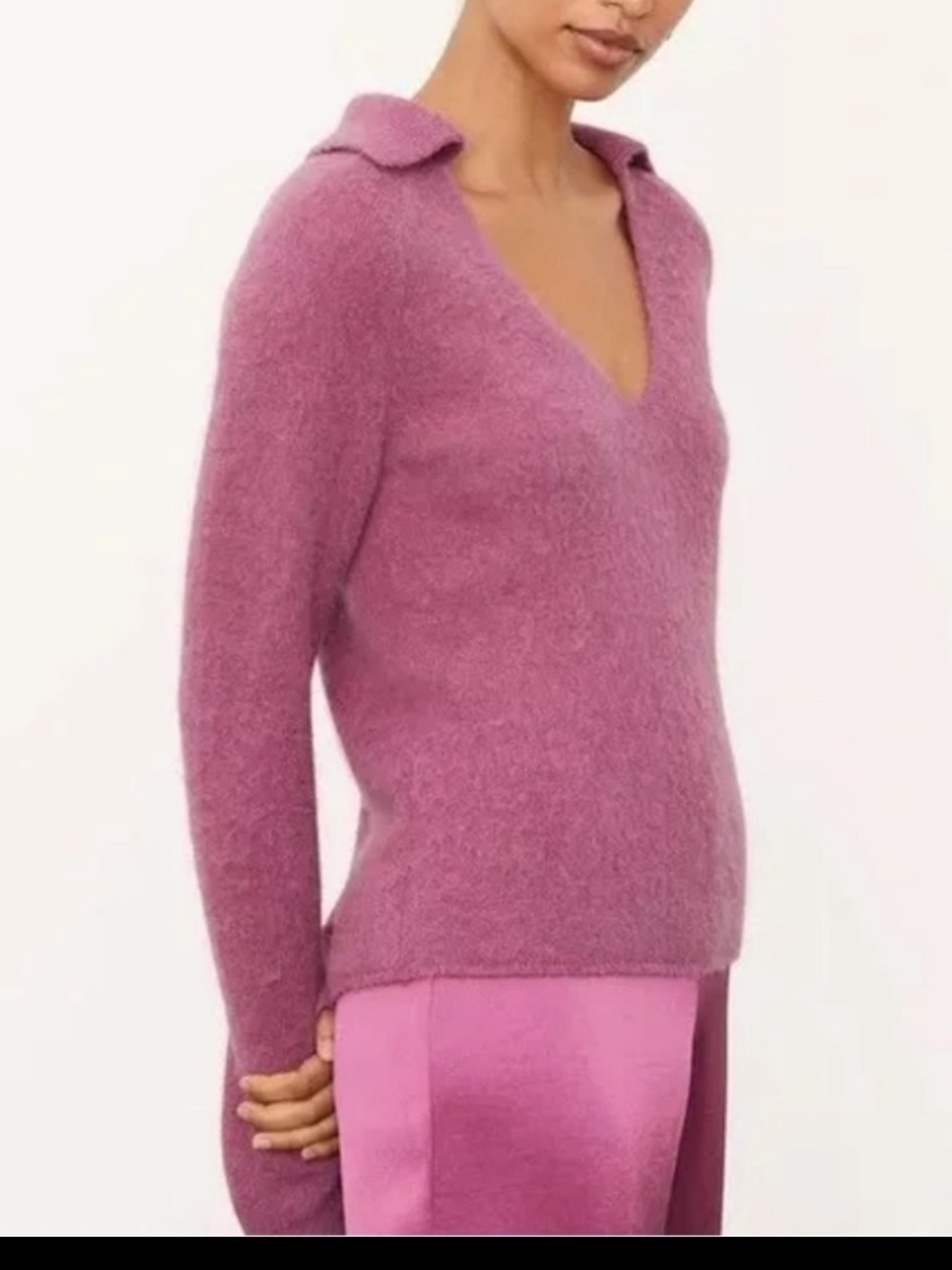 NWT Vince Pink V-Neck Alpaca Wool Collared L/S Sweater Size Large (L) - Picture 4 of 5